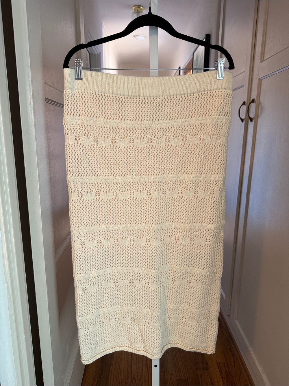 Haute Hippie Cream Crochet Midi Skirt